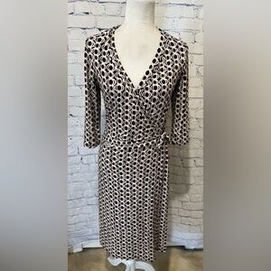 BISOU BISOU By Michele Bohbot Wild Chocolate + Cream Wrap Dress Size 8